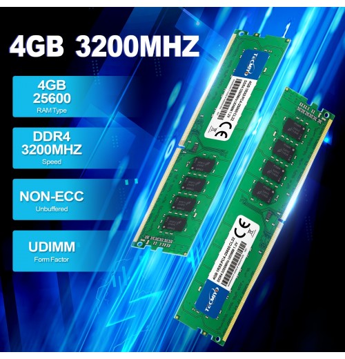 8GB KIT (2X4GB) DDR4 3200MHz Udimm Ram PC4-25600  1.2V CL22 288 Pin 1RX8 Dual Rank Non-ECC Unbuffered Desktop Computer Memory Ram Module Upgrade