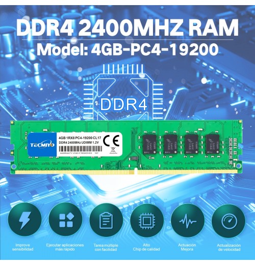 8GB KIT (2X4GB) DDR4 2400MHz Udimm Ram PC4-19200  1.2V CL17 288 Pin 1RX8 Dual Rank Non-ECC Unbuffered Desktop Computer Memory Ram Module Upgrade