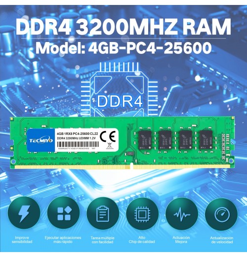 8GB KIT (2X4GB) DDR4 3200MHz Udimm Ram PC4-25600  1.2V CL22 288 Pin 1RX8 Dual Rank Non-ECC Unbuffered Desktop Computer Memory Ram Module Upgrade