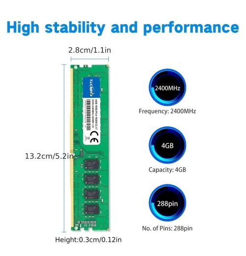 8GB KIT (2X4GB) DDR4 2400MHz Udimm Ram PC4-19200  1.2V CL17 288 Pin 1RX8 Dual Rank Non-ECC Unbuffered Desktop Computer Memory Ram Module Upgrade