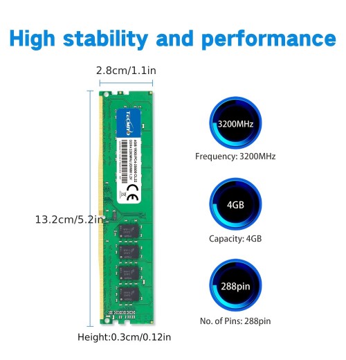 8GB KIT (2X4GB) DDR4 3200MHz Udimm Ram PC4-25600  1.2V CL22 288 Pin 1RX8 Dual Rank Non-ECC Unbuffered Desktop Computer Memory Ram Module Upgrade