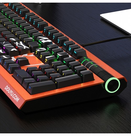 Heijue DKM800 Mechanical Keyboard Gaming Keyboard Side Engraved Keycap Alloy Panel Multimedia Knob RGB Light Effect